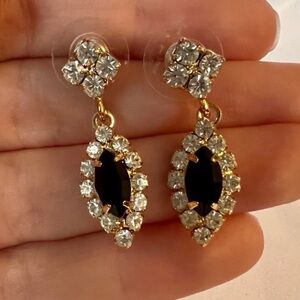 Vintage Black Onyx and Rhinestone Drop Earrings